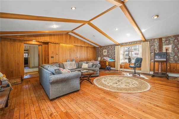 Interior, Living room, Recessed Lighting, Wooden Beams, Wood Texture Flooring