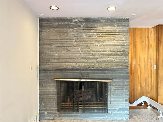 Fireplace, Interior, Recessed Lighting, Wooden Walls