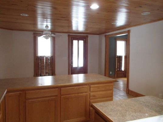 Interior, Kitchen, Recessed Lighting, Wooden Ceilings, Wood Texture Flooring