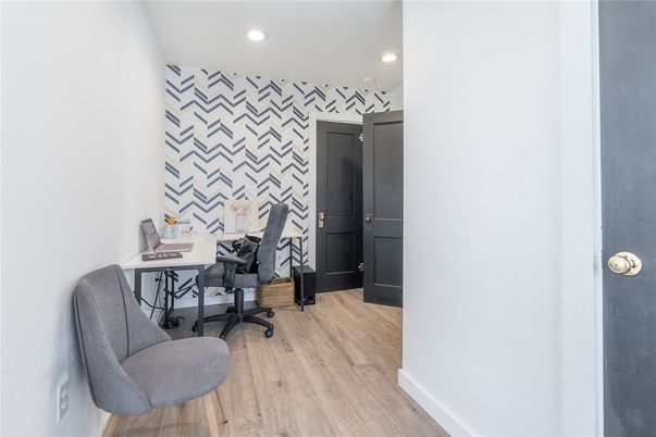 Home Office, Interior, Recessed Lighting, Wood Texture Flooring