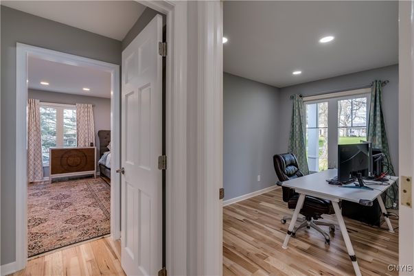 Home Office, Interior, Recessed Lighting, Wood Texture Flooring