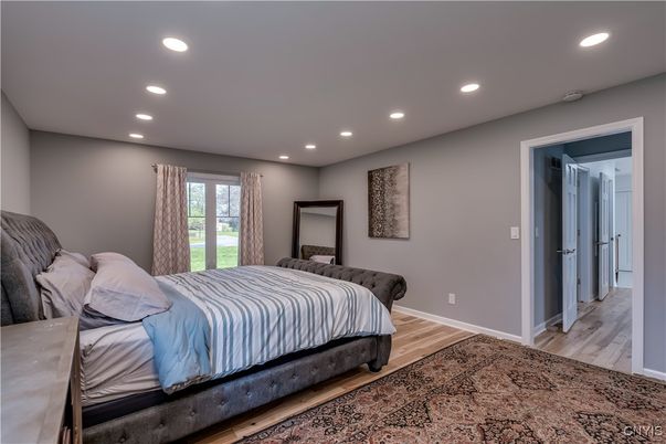 Bedroom, Interior, Recessed Lighting, Wood Texture Flooring