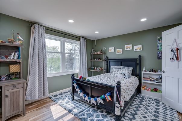 Bedroom, Interior, Recessed Lighting, Wood Texture Flooring