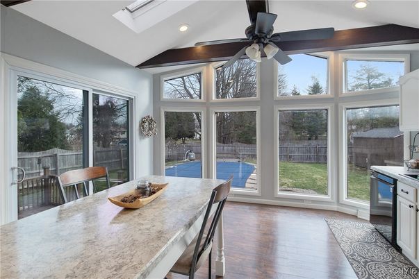 Dining room, Interior, Recessed Lighting, Sun Room, Wood Texture Flooring
