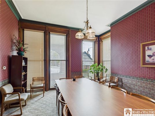 Dining room, Interior, Pendant Lights, Wood Texture Flooring
