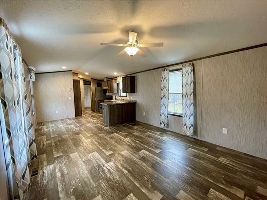 Empty room, Interior, Kitchen, Recessed Lighting, Wood Texture Flooring