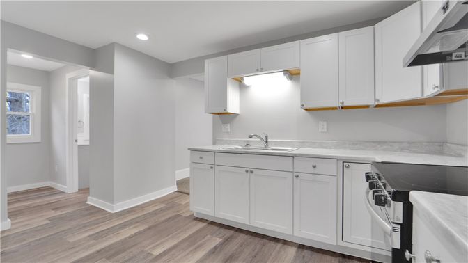 Interior, Kitchen, Recessed Lighting, Wood Texture Flooring