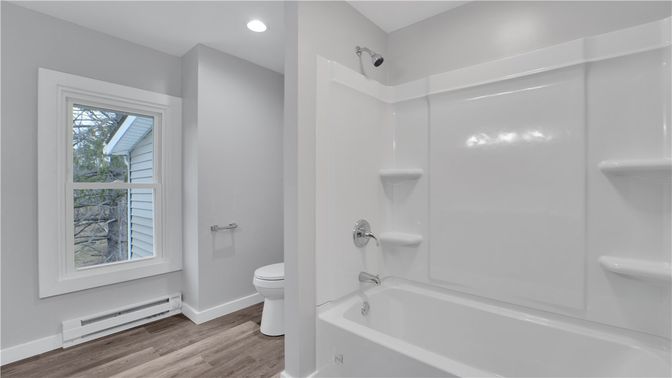 Bathroom, Interior, Recessed Lighting, Wood Texture Flooring