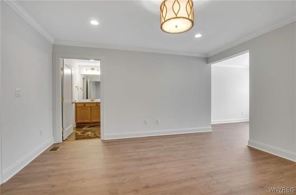 Bathroom, Empty room, Interior, Recessed Lighting, Wood Texture Flooring