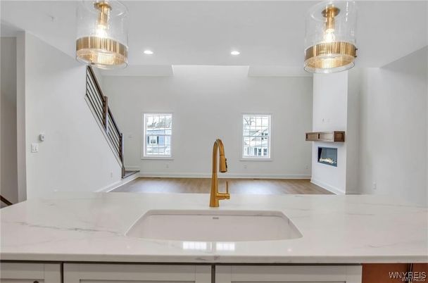 Fireplace, Interior, Recessed Lighting, Wood Texture Flooring