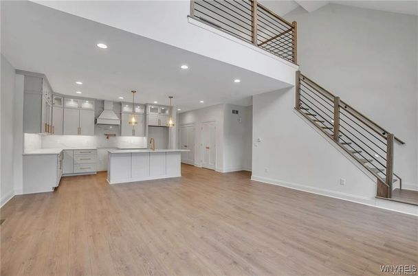 Interior, Kitchen, Pendant Lights, Recessed Lighting, Wood Texture Flooring