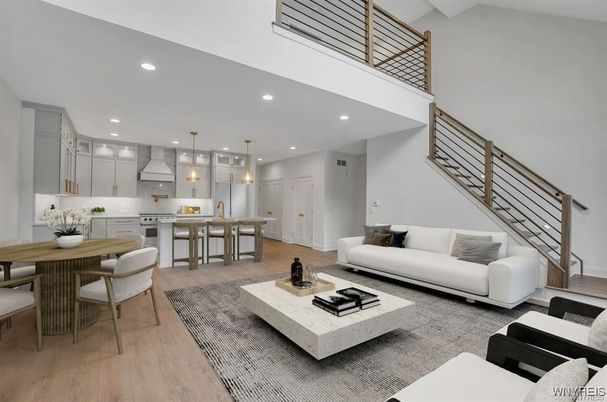 Dining room, Interior, Kitchen, Living room, Pendant Lights, Recessed Lighting, Wood Texture Flooring