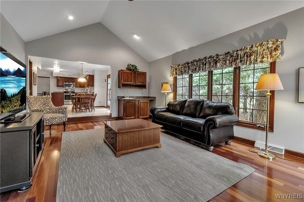 Dining room, Interior, Kitchen, Living room, Pendant Lights, Recessed Lighting, Wood Texture Flooring