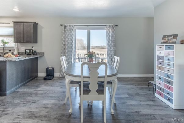 Dining room, Interior, Recessed Lighting, Wood Texture Flooring