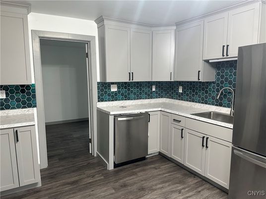Interior, Kitchen, Stainless Steel Appliances, Wood Texture Flooring
