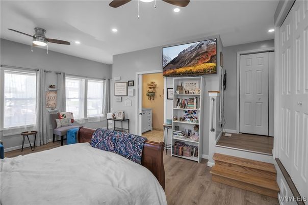 Bedroom, Interior, Recessed Lighting, Wood Texture Flooring
