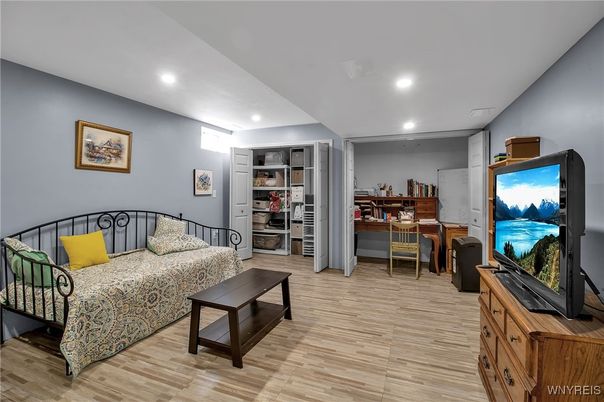 Home Office, Interior, Recessed Lighting, Wood Texture Flooring