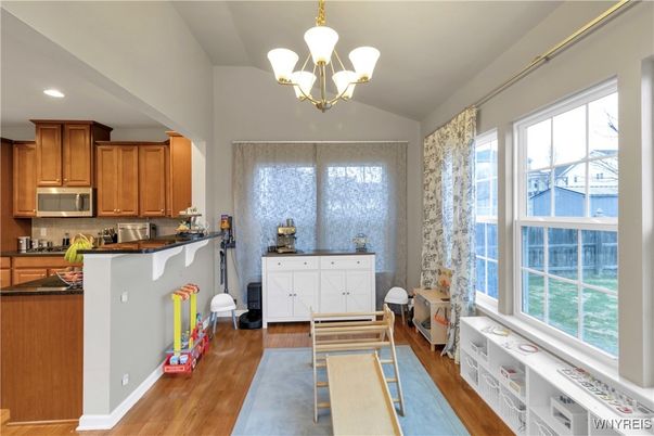 Chandelier, Interior, Kitchen, Recessed Lighting, Wood Texture Flooring