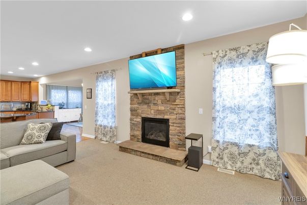 Fireplace, Interior, Kitchen, Living room, Recessed Lighting