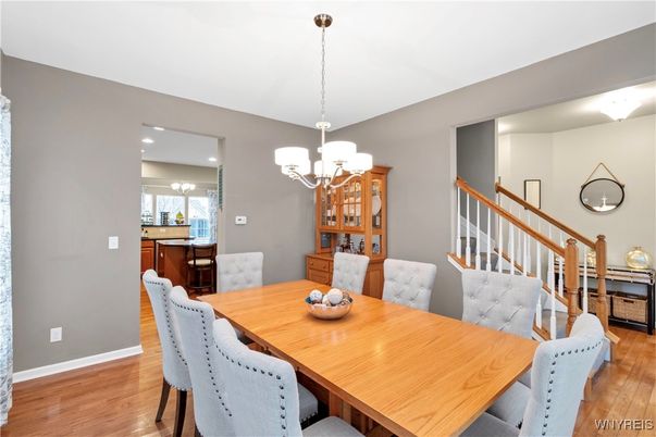 Chandelier, Dining room, Interior, Recessed Lighting, Wood Texture Flooring