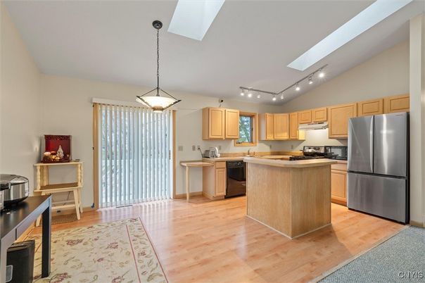 Interior, Kitchen, Pendant Lights, Stainless Steel Appliances, Wood Texture Flooring