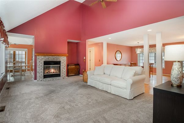 Chandelier, Dining room, Fireplace, Interior, Living room, Pendant Lights, Recessed Lighting