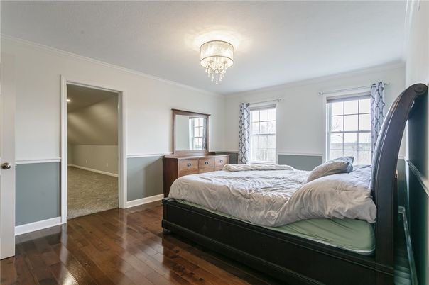 Bedroom, Chandelier, Interior, Wood Texture Flooring