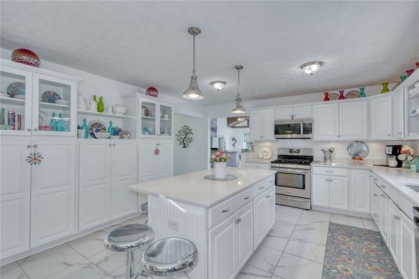 Interior, Kitchen, Marble, Pendant Lights, Stainless Steel Appliances