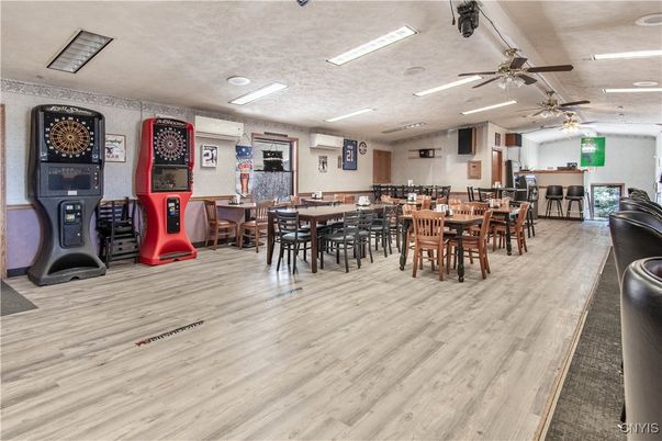 Dining room, Interior, Recessed Lighting, Wood Texture Flooring