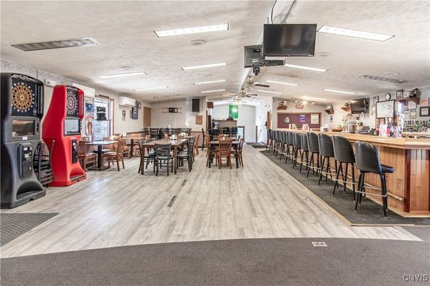 Dining room, Interior, Recessed Lighting, Wood Texture Flooring