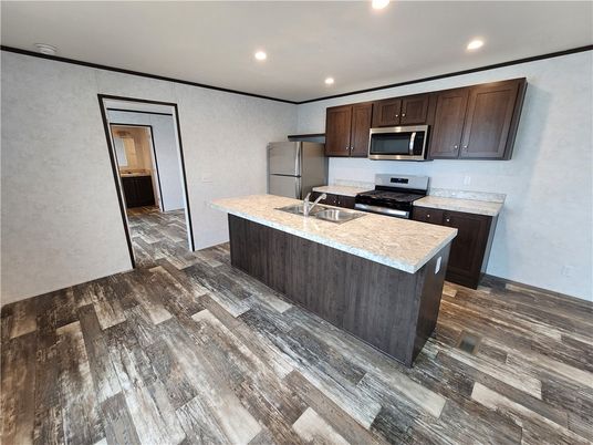 Interior, Kitchen, Recessed Lighting, Wood Texture Flooring