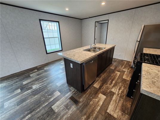 Interior, Kitchen, Recessed Lighting, Wood Texture Flooring