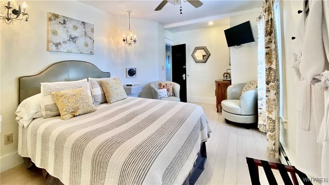 Bedroom, Chandelier, Interior, Recessed Lighting, Wood Texture Flooring