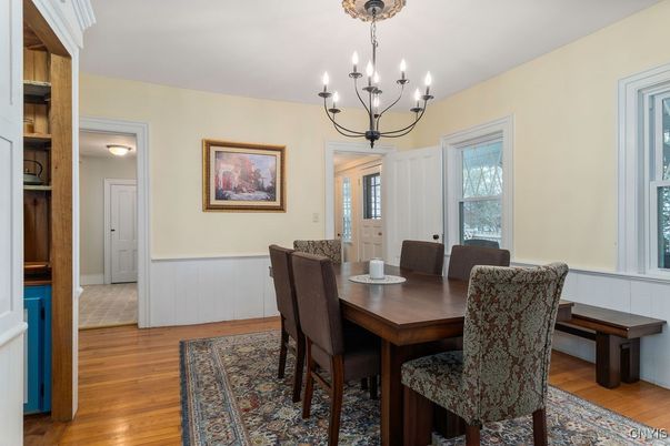 Chandelier, Dining room, Interior, Wood Texture Flooring