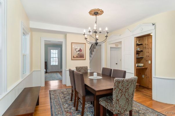 Chandelier, Dining room, Interior, Wood Texture Flooring