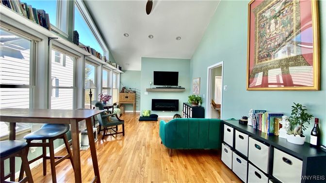 Dining room, Fireplace, Interior, Wood Texture Flooring