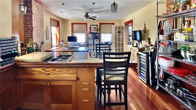 Interior, Kitchen, Recessed Lighting, Wood Texture Flooring