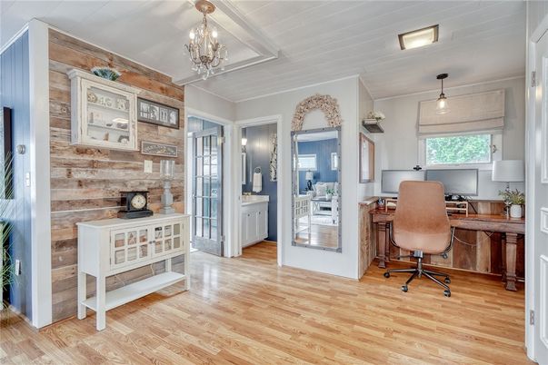 Chandelier, Home Office, Interior, Pendant Lights, Wood Texture Flooring