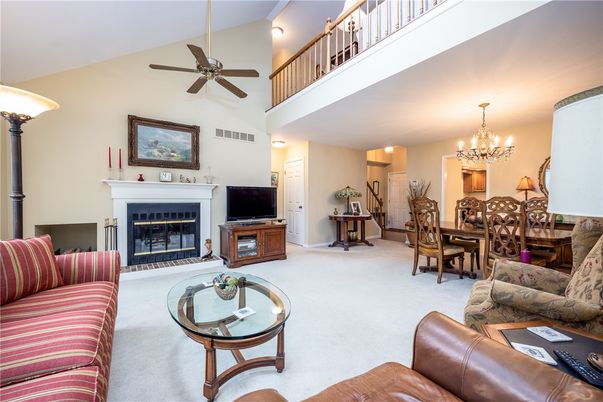 Chandelier, Dining room, Fireplace, Interior, Living room