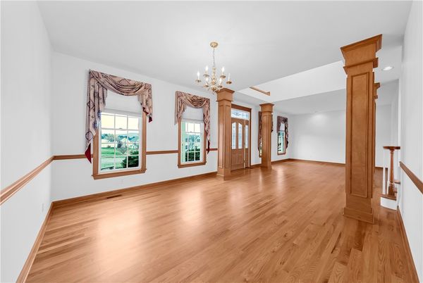 Chandelier, Empty room, Interior, Recessed Lighting, Wood Texture Flooring