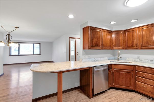 Interior, Kitchen, Pendant Lights, Recessed Lighting, Wood Texture Flooring