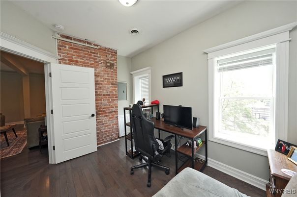 Home Office, Interior, Stone Walls, Wood Texture Flooring