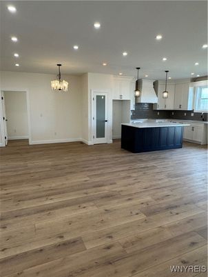 Chandelier, Interior, Kitchen, Pendant Lights, Recessed Lighting, Wood Texture Flooring