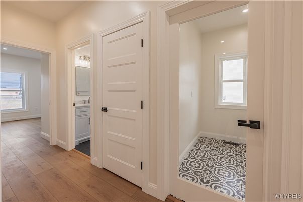 Bathroom, Interior, Recessed Lighting, Wood Texture Flooring