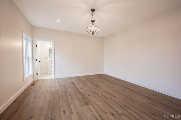 Chandelier, Empty room, Interior, Recessed Lighting, Wood Texture Flooring