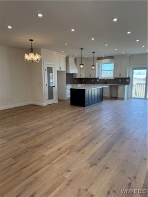 Chandelier, Interior, Kitchen, Pendant Lights, Recessed Lighting, Wood Texture Flooring