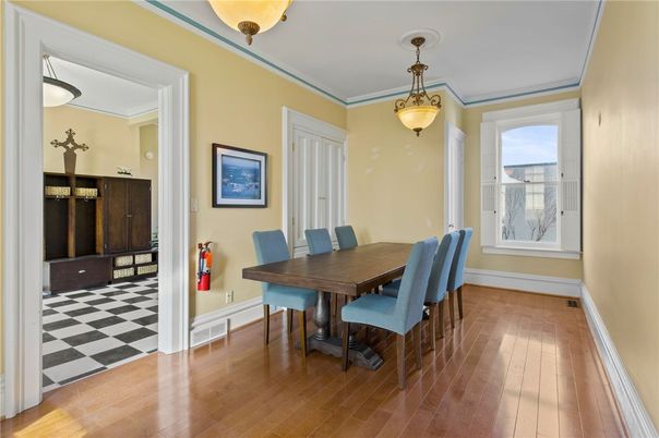Dining room, Interior, Pendant Lights, Wood Texture Flooring