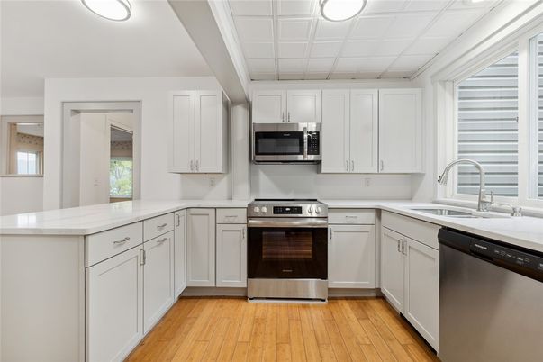 Interior, Kitchen, Stainless Steel Appliances, Wood Texture Flooring