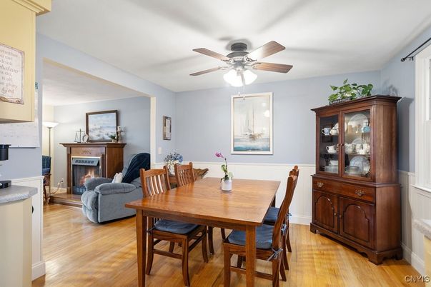 Dining room, Fireplace, Interior, Wood Texture Flooring