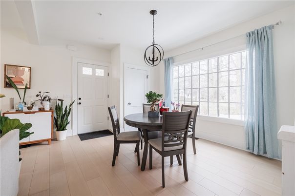 Dining room, Interior, Pendant Lights, Wood Texture Flooring